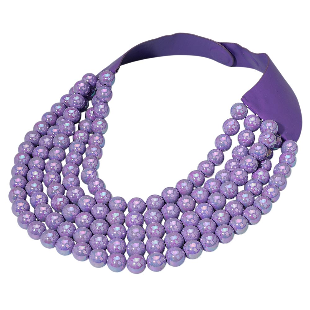 Multistrand Beaded Statement Magnetic Necklace - Purple - Necklace