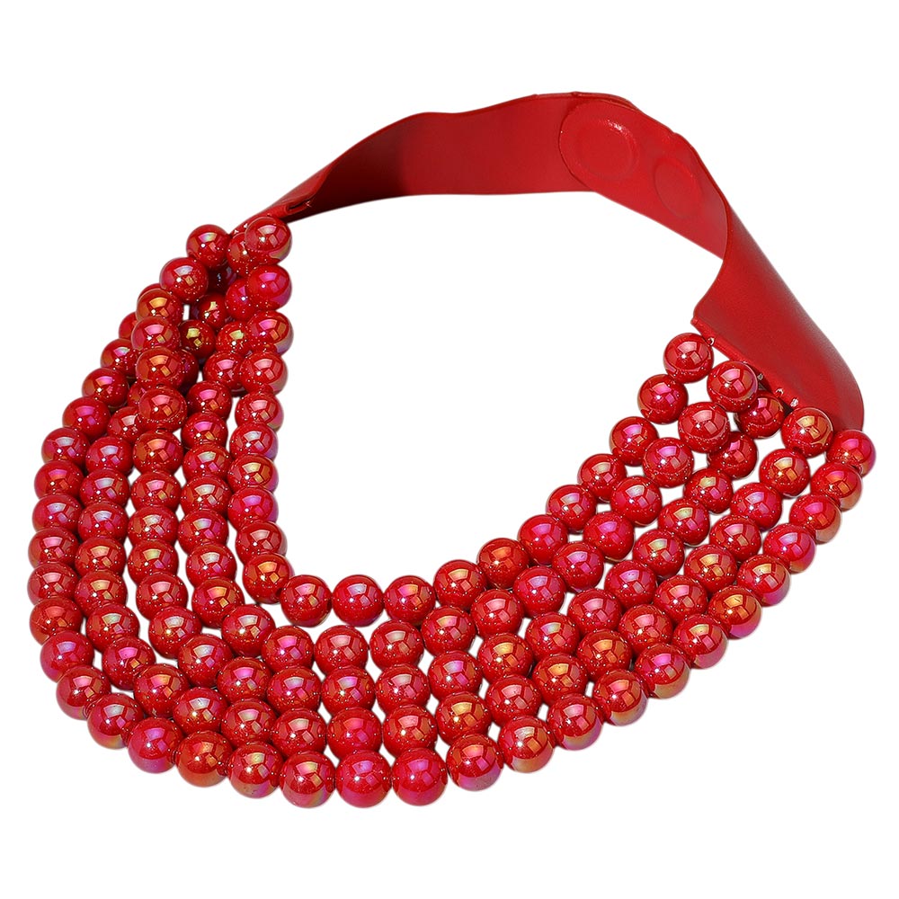 Multistrand Beaded Statement Magnetic Necklace - Red - Necklace