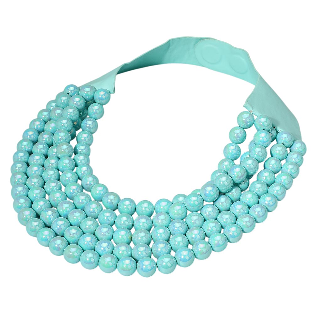 Multistrand Beaded Statement Magnetic Necklace - Turquoise - Necklace