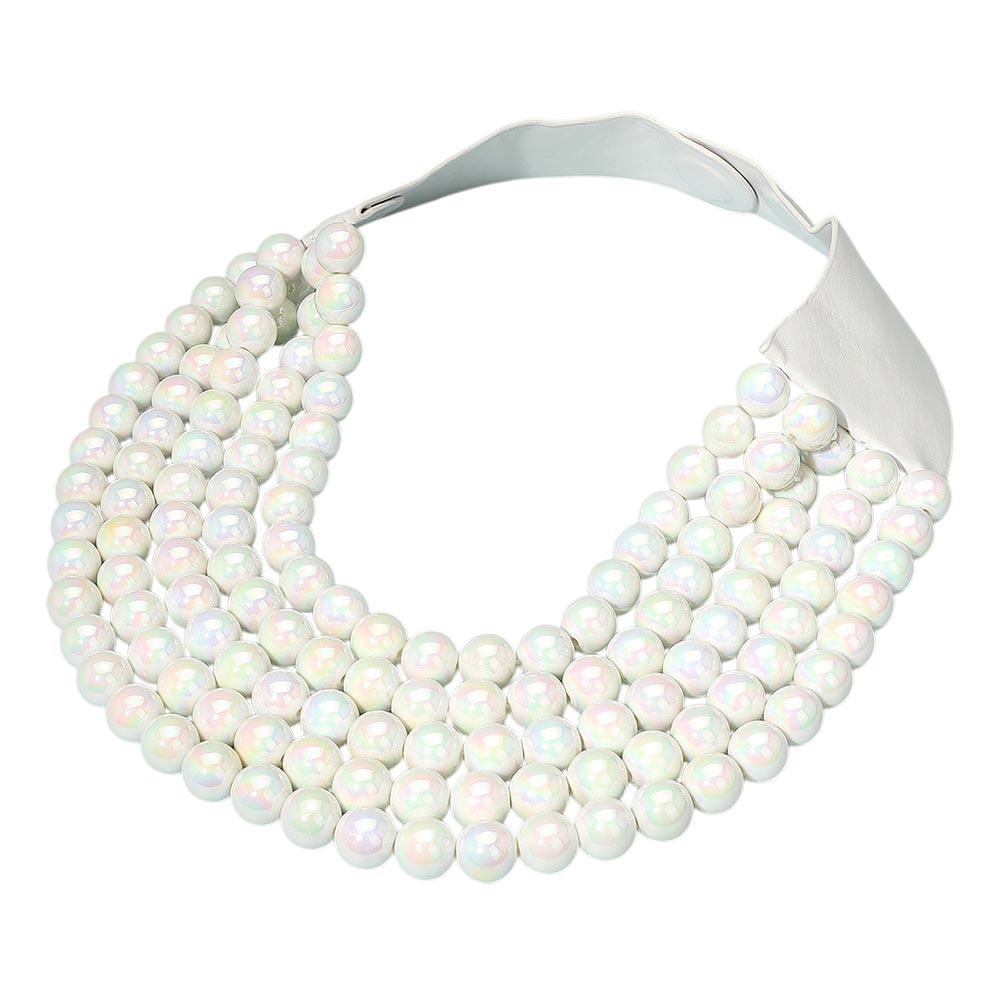 Multistrand Beaded Statement Magnetic Necklace - White - Necklace
