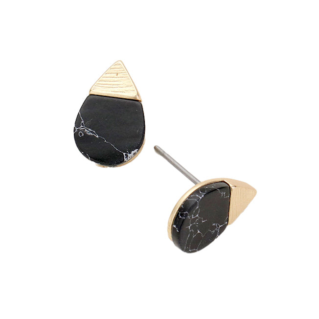 Black Natural Stone Accented Teardrop Stud Earrings Natural Stone Earrings; ultra-chic stone earrings will take your look up a notch, versatile enough for wearing straight through the week, lightweight for all-day wear. Great Birthday Gift, Graduation Gift, Thank you Gift, Stone Earrings, Anniversary Gift, Just Because Gift