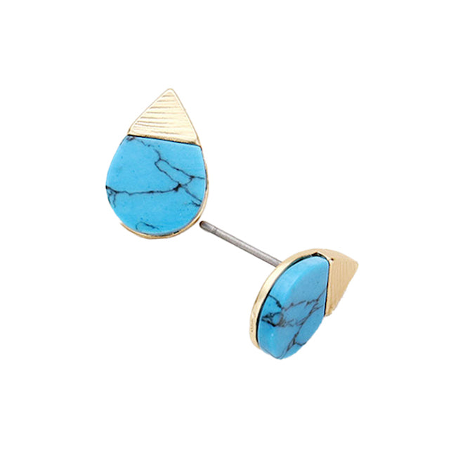 Turquoise Natural Stone Accented Teardrop Stud Earrings Natural Stone Earrings; ultra-chic stone earrings will take your look up a notch, versatile enough for wearing straight through the week, lightweight for all-day wear. Great Birthday Gift, Graduation Gift, Thank you Gift, Stone Earrings, Anniversary Gift, Just Because Gift