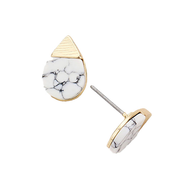 White Natural Stone Accented Teardrop Stud Earrings Natural Stone Earrings; ultra-chic stone earrings will take your look up a notch, versatile enough for wearing straight through the week, lightweight for all-day wear. Great Birthday Gift, Graduation Gift, Thank you Gift, Stone Earrings, Anniversary Gift, Just Because Gift\