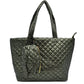 2-in-1 Large Quilted Zipper Tote with Pouch - Olive - Tote Bag