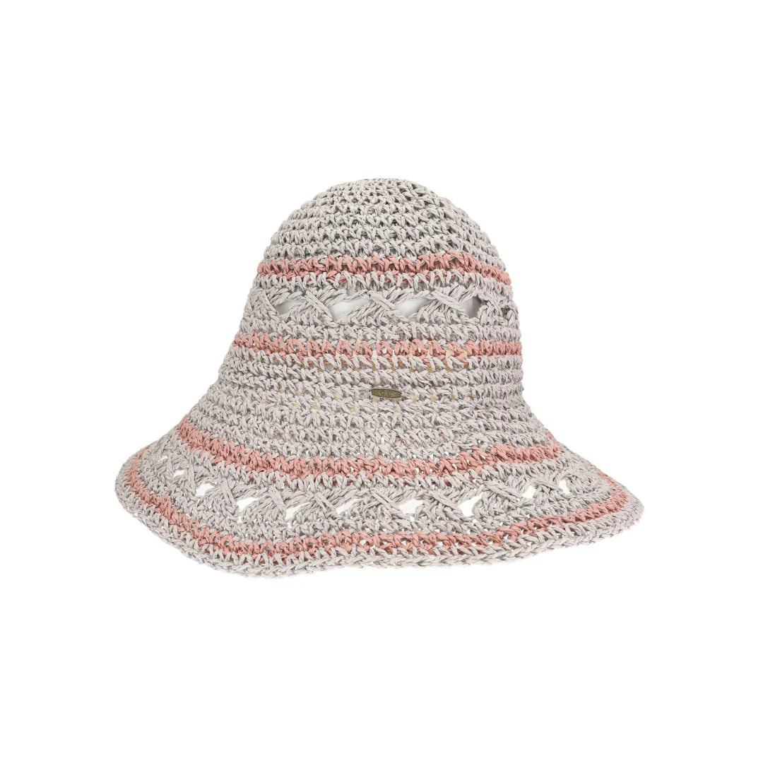 Grey Open Weave Paper Straw Hand Crochet C.C Bucket Hat features a meticulously handcrafted design that ensures breathability and lightweight comfort. Made from natural paper straw, its open weave construction promotes airflow, making it ideal for warm weather wear. The expert crochet technique adds durability and a refined texture, offering both style and function for outdoor enthusiasts seeking a sophisticated sun protection accessory.