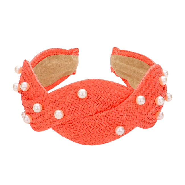 Orange headband Switch up your style with this Pearl Embellished Braided Straw Headband! This chic and unique accessory is perfect for adding a feminine touch to any look. Whether a basic outfit or looking to make a statement, this headband will keep you looking ready to step out! Perfect everyday wear, festivals, Birthday Gift, etc