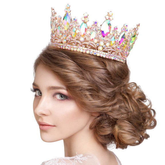 Oval Stone Accented Pageant Crown Tiara - ABRoseGold - Tiaras
