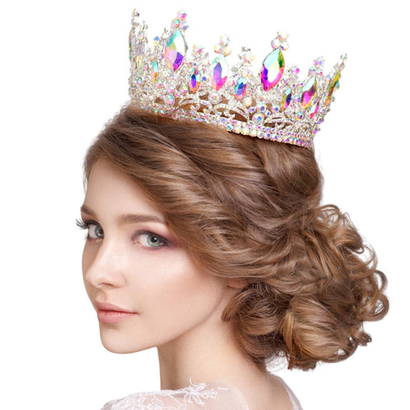 Oval Stone Accented Pageant Crown Tiara - ABSilver - Tiaras