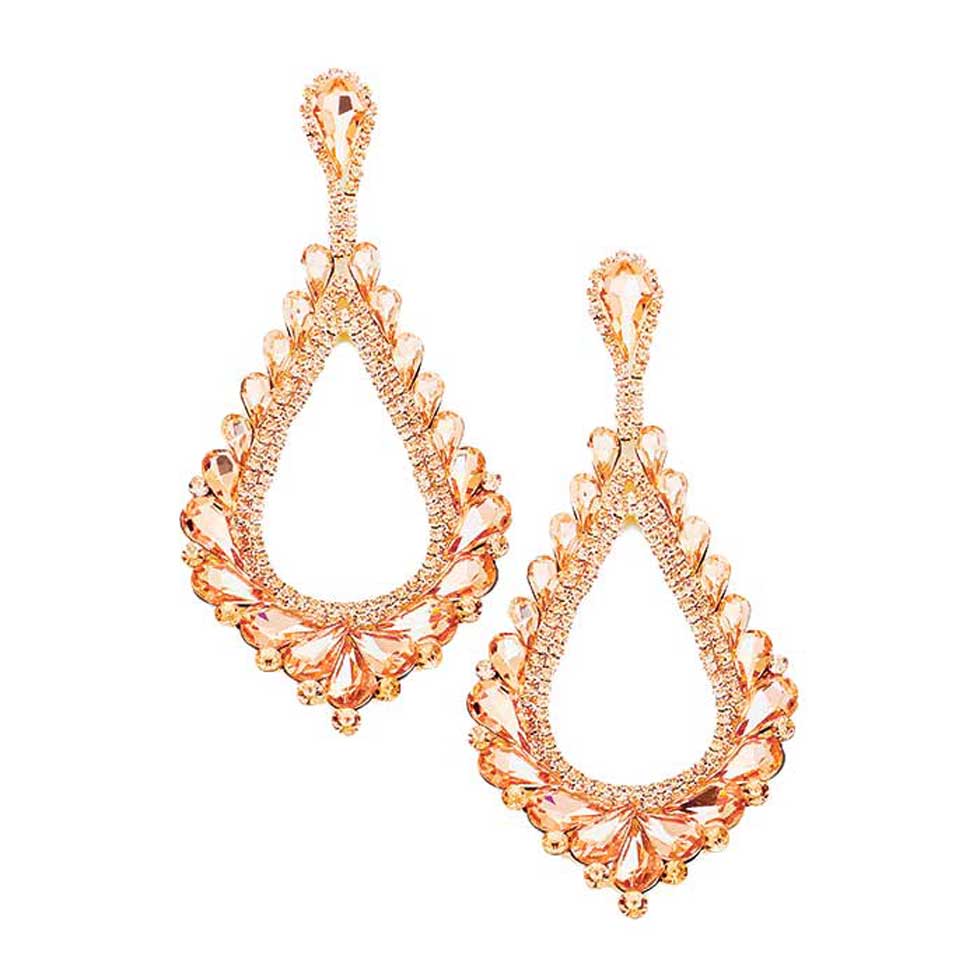 Peach Oversized Cut Out Style Cluster Vine Accented Teardrop Statement Dangle Evening Earrings Marquise Special Occasion Earrings; ideal for parties, weddings, graduation, prom, quinceanera, holidays, pair these stud back earrings with any ensemble for a polished look. These earrings pair perfectly with any ensemble from business casual, to night out on the town or a black tie party