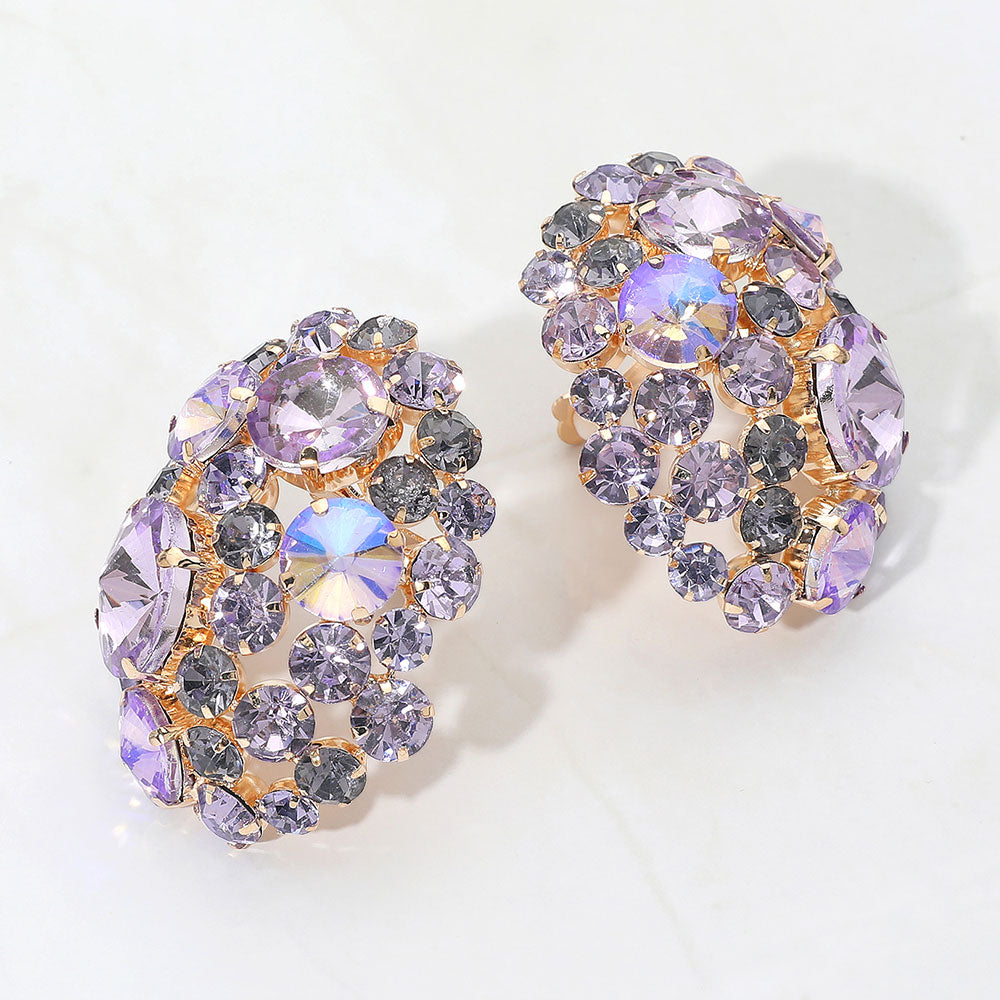 Lavender Oversized Rhinestone Cluster Evening Clip On Earrings