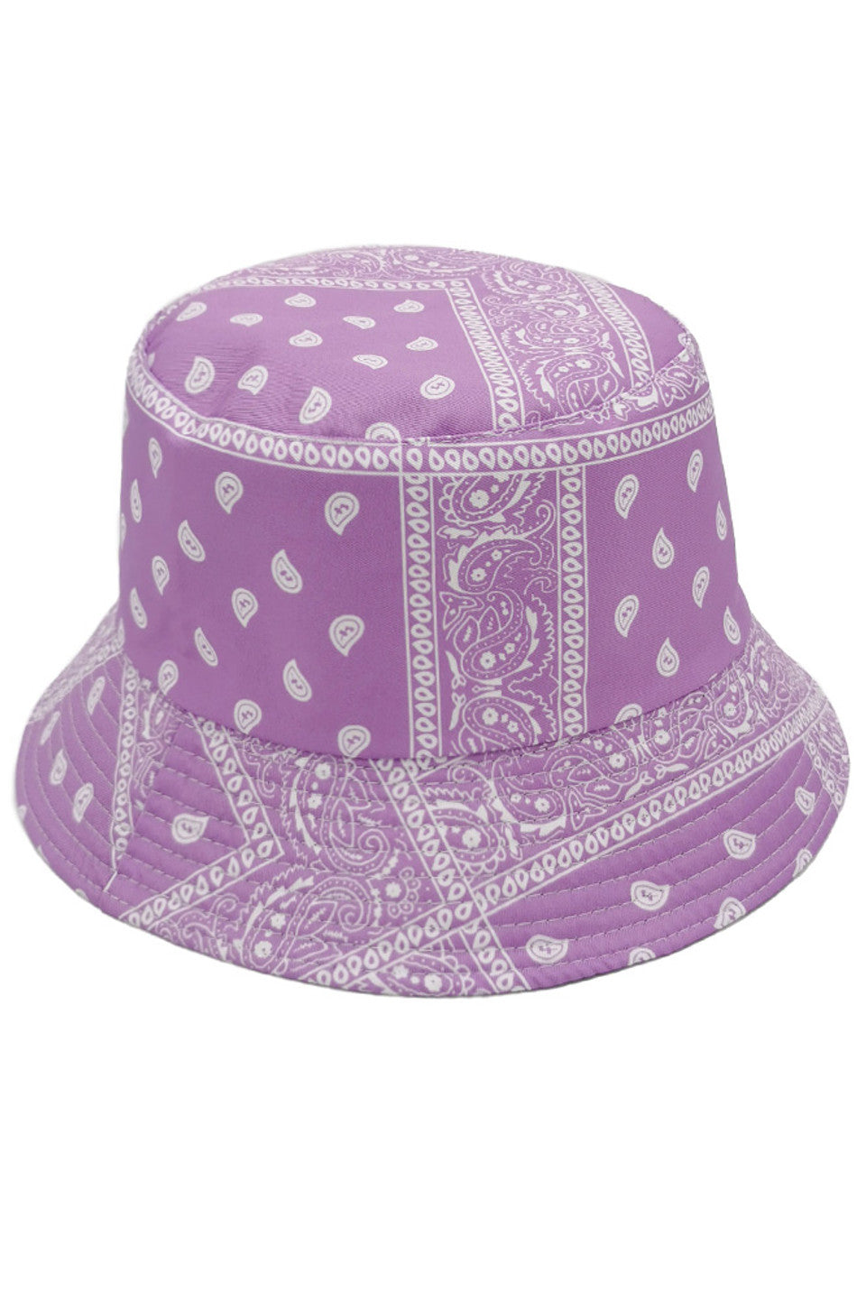 Purple PAISLEY REVERSIBLE BUCKET HAT offers dual-wearing options with its distinctive paisley pattern on one side and a complementary solid reverse. Constructed with premium materials for superior shape retention and comfort. The versatile silhouette provides excellent sun protection while delivering a sophisticated aesthetic that transitions seamlessly between casual and refined settings. 
