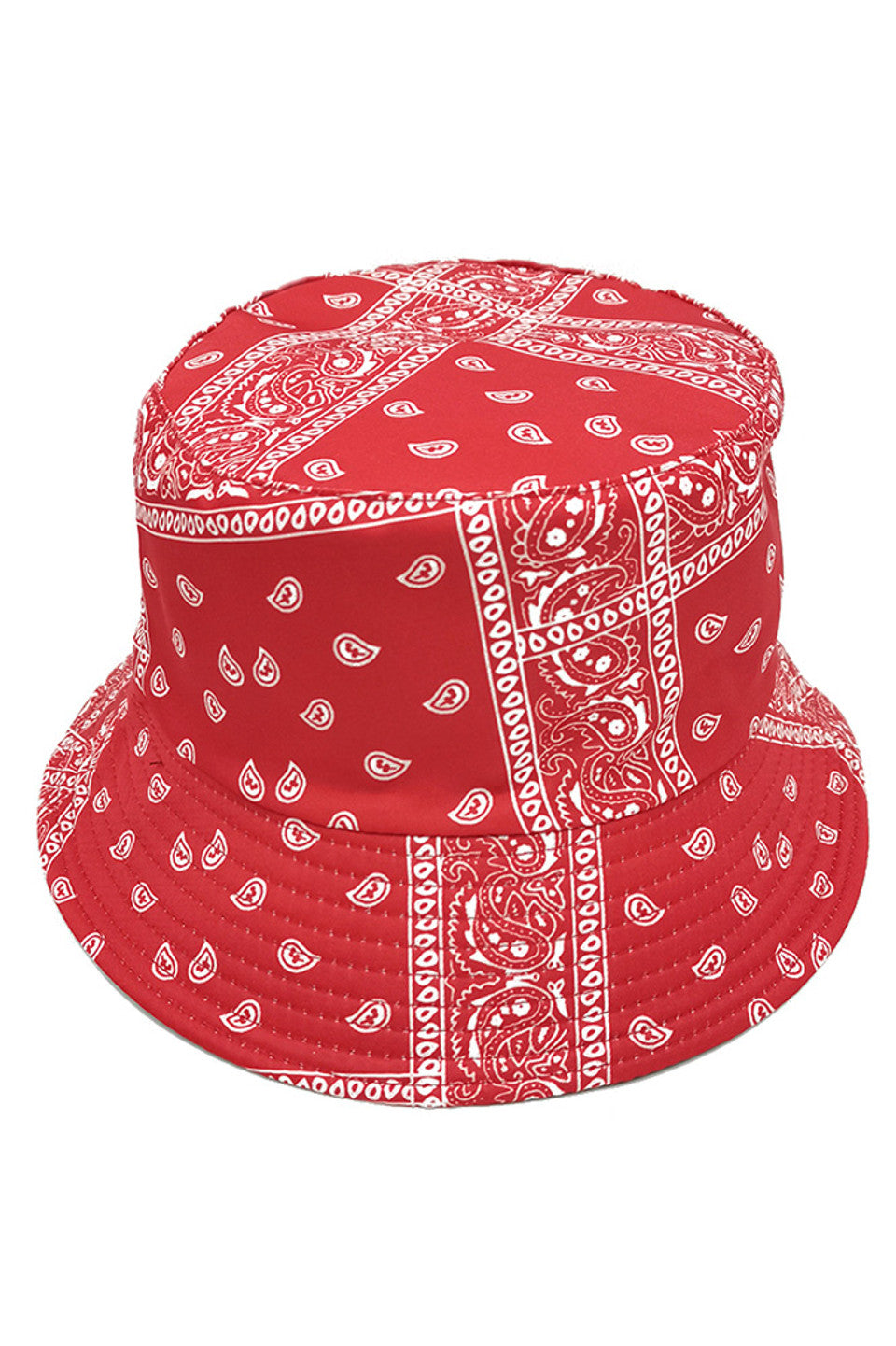 red PAISLEY REVERSIBLE BUCKET HAT offers dual-wearing options with its distinctive paisley pattern on one side and a complementary solid reverse. Constructed with premium materials for superior shape retention and comfort. The versatile silhouette provides excellent sun protection while delivering a sophisticated aesthetic that transitions seamlessly between casual and refined settings. 