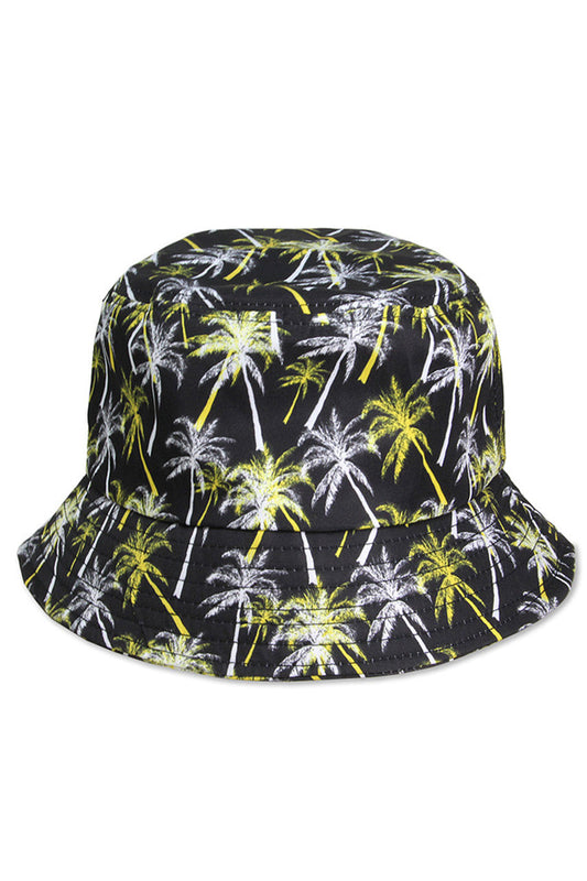 Black PALM TREES PRINT BUCKET HAT combines functionality with tropical aesthetics. Crafted from quality materials, it provides optimal UV protection while the distinctive palm motif delivers a sophisticated resort-inspired look. The structured brim maintains its shape, while the breathable fabric ensures comfort during extended wear in warm conditions. An essential accessory for discerning summer wardrobes. 
