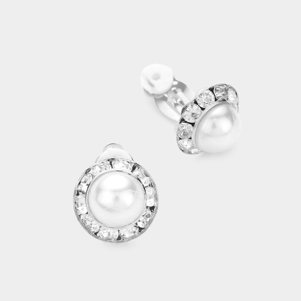 White Pearl Clip On Earrings