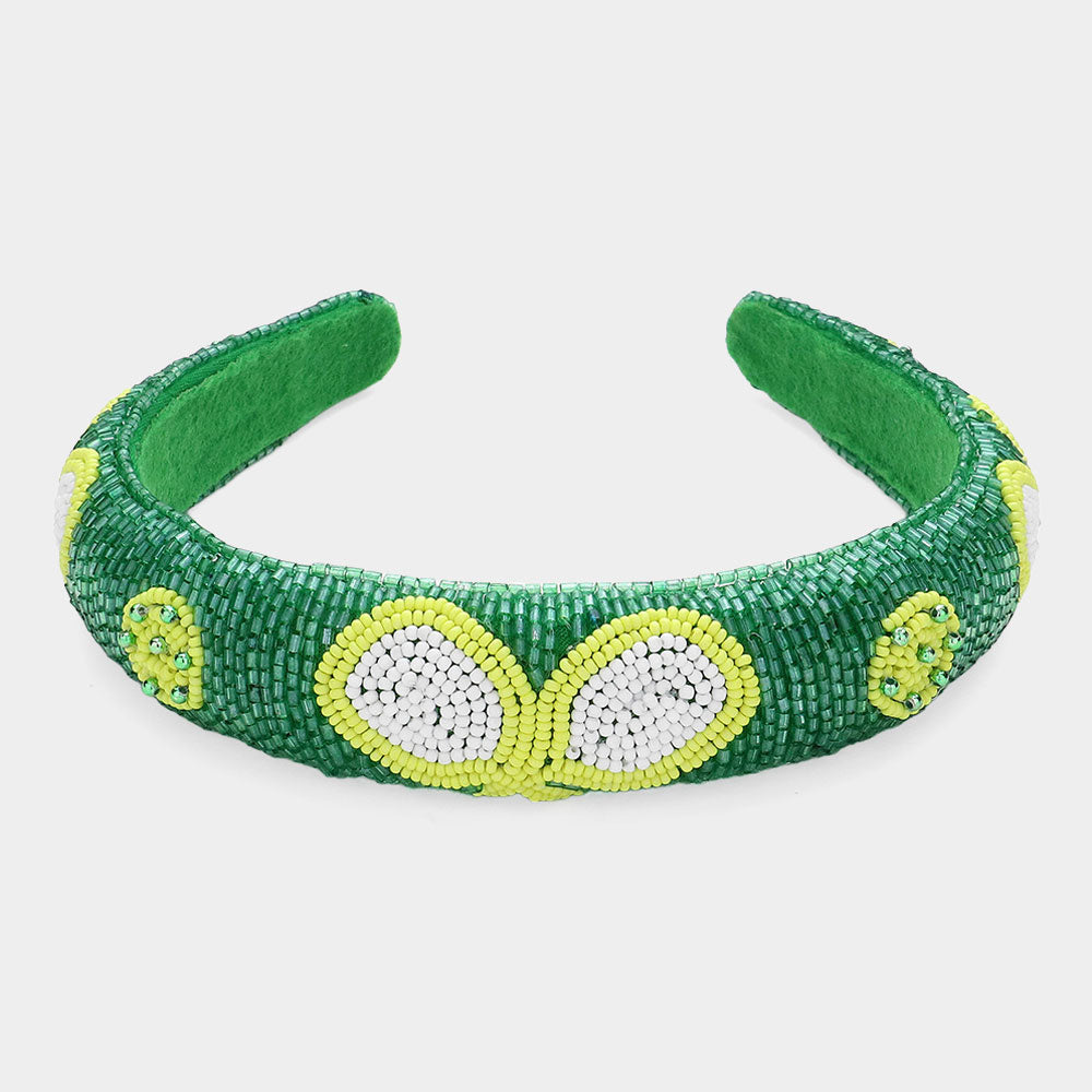 Green, Yellow Pickleball Paddle Seed Beaded Headband