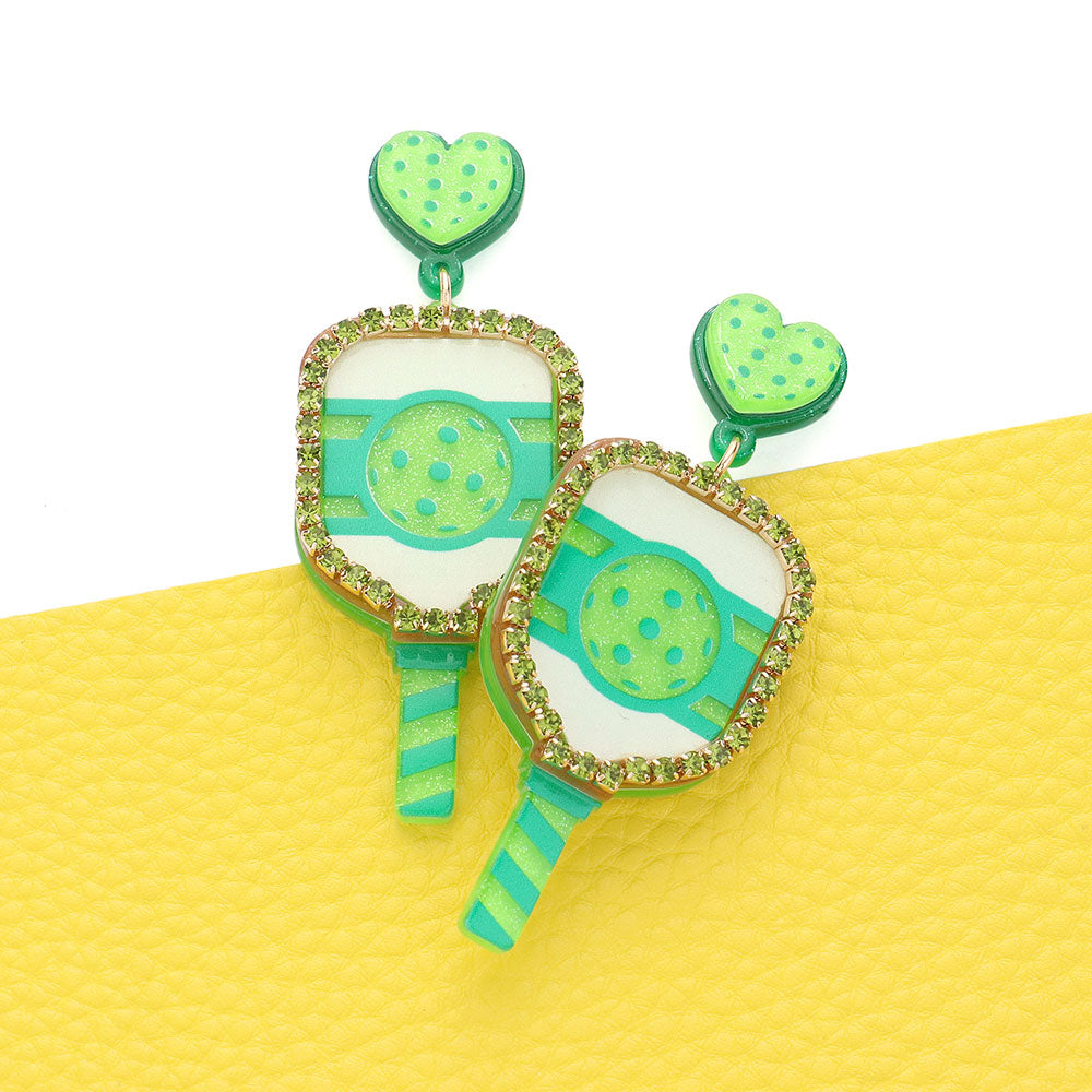 Green Pickleball Racket Dangle Earrings