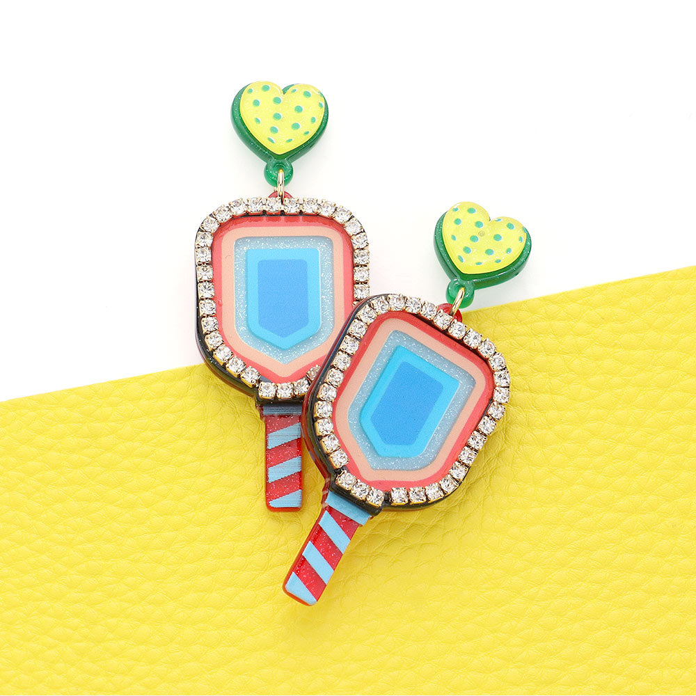Multi Pickleball Racket Dangle Earrings