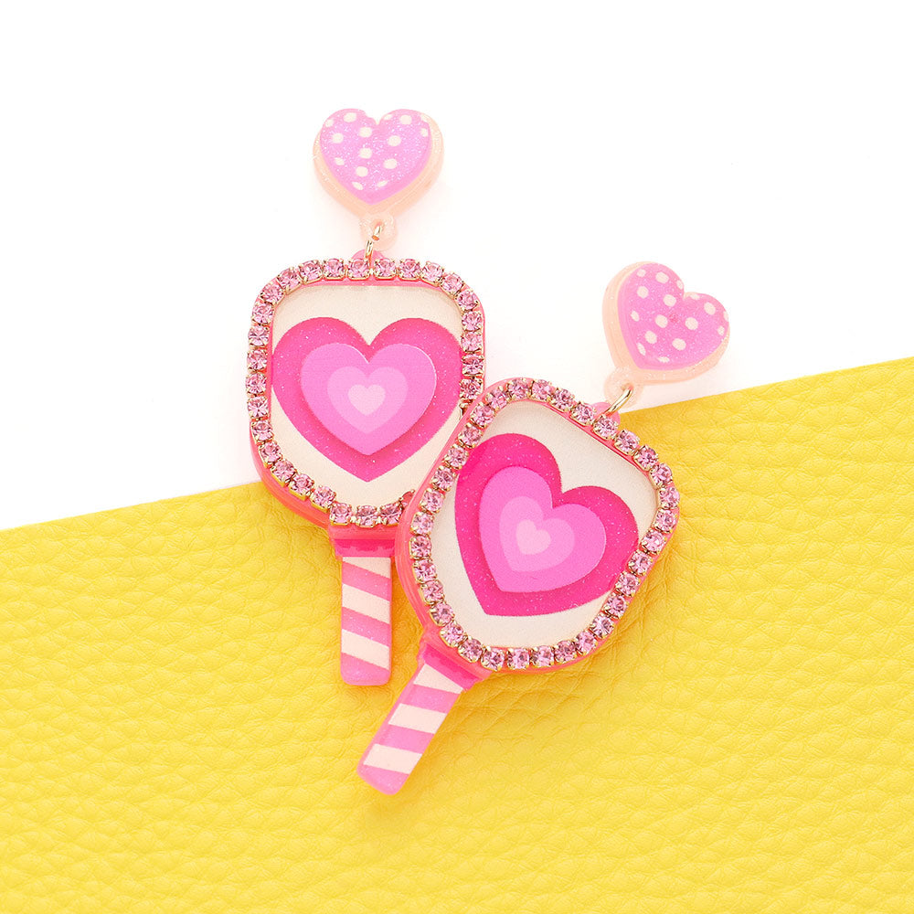 Pink Pickleball Racket Dangle Earrings