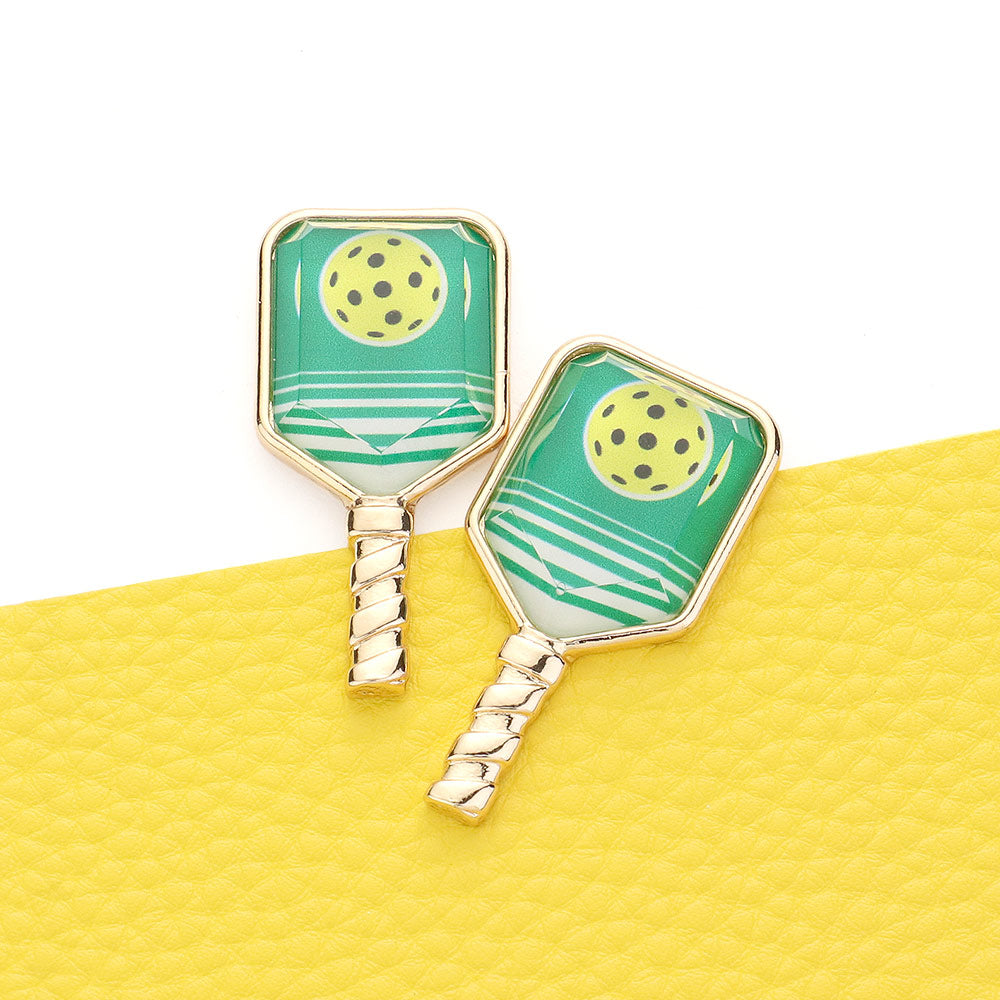 Green Pickleball Racket Earrings