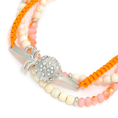 Pineapple Charm Cinch Bracelet, add a a tropical theme to your outfit with this beautiful pineapple bracelet. Adjustable Pull makes it easy to put on, be vacation ready with this cute bracelet. Perfect Birthday Gift, Mother's Day Gift, Anniversary Gift, Vacation Getaway, Thank you Gift, Pineapple Tassel  Bracelet