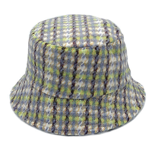 Lavender Polyester Plaid Check Patterned Bucket Hat, this bucket hat doubles as a rain hat and is snug on the head and stays on well. It will work well to keep the rain off the head and out of the eyes and also the back of the neck. Wear it to lend a modern liveliness above a raincoat on trans-seasonal days in the city.