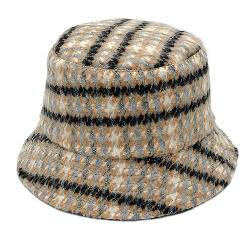 Orange Polyester Plaid Check Patterned Bucket Hat, this bucket hat doubles as a rain hat and is snug on the head and stays on well. It will work well to keep the rain off the head and out of the eyes and also the back of the neck. Wear it to lend a modern liveliness above a raincoat on trans-seasonal days in the city.
