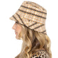 Orange Polyester Plaid Check Patterned Bucket Hat, this bucket hat doubles as a rain hat and is snug on the head and stays on well. It will work well to keep the rain off the head and out of the eyes and also the back of the neck. Wear it to lend a modern liveliness above a raincoat on trans-seasonal days in the city.