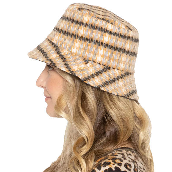 Orange Polyester Plaid Check Patterned Bucket Hat, this bucket hat doubles as a rain hat and is snug on the head and stays on well. It will work well to keep the rain off the head and out of the eyes and also the back of the neck. Wear it to lend a modern liveliness above a raincoat on trans-seasonal days in the city.