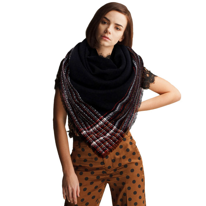 Plaid Liner Square Blanket Scarf Shawl - Scarves
