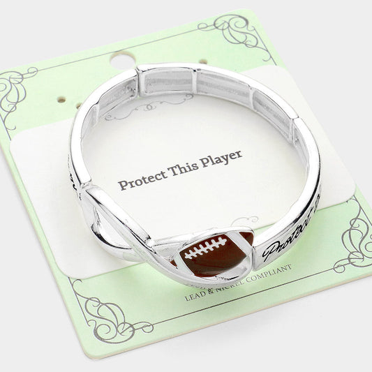 Antique Silver, Multi Protect This Player Message Football Sport Theme Stretch Bracelet