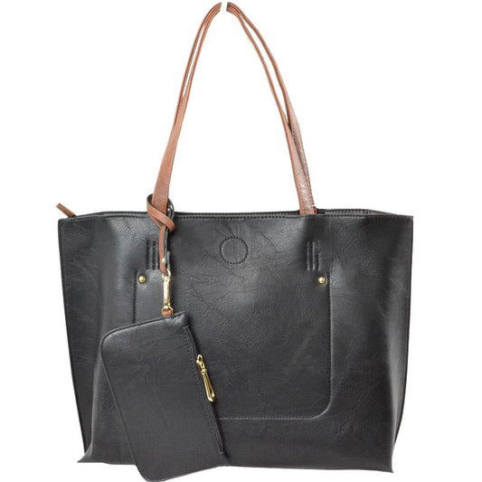 Black Thea Soft PU Vegan Leather 2 in 1 Tote Crossbody Handbag with Detachable Wristler Coin Purse, Best Seller Tote, Handbag has plenty of room to fit all your items, available in a few colors. Handbag also comes with a removable insert bag that doubles as lining to the bag, or can be removed and worn as a crossbody bag. This 2 in 1 tote bag is just what the boss lady needs!