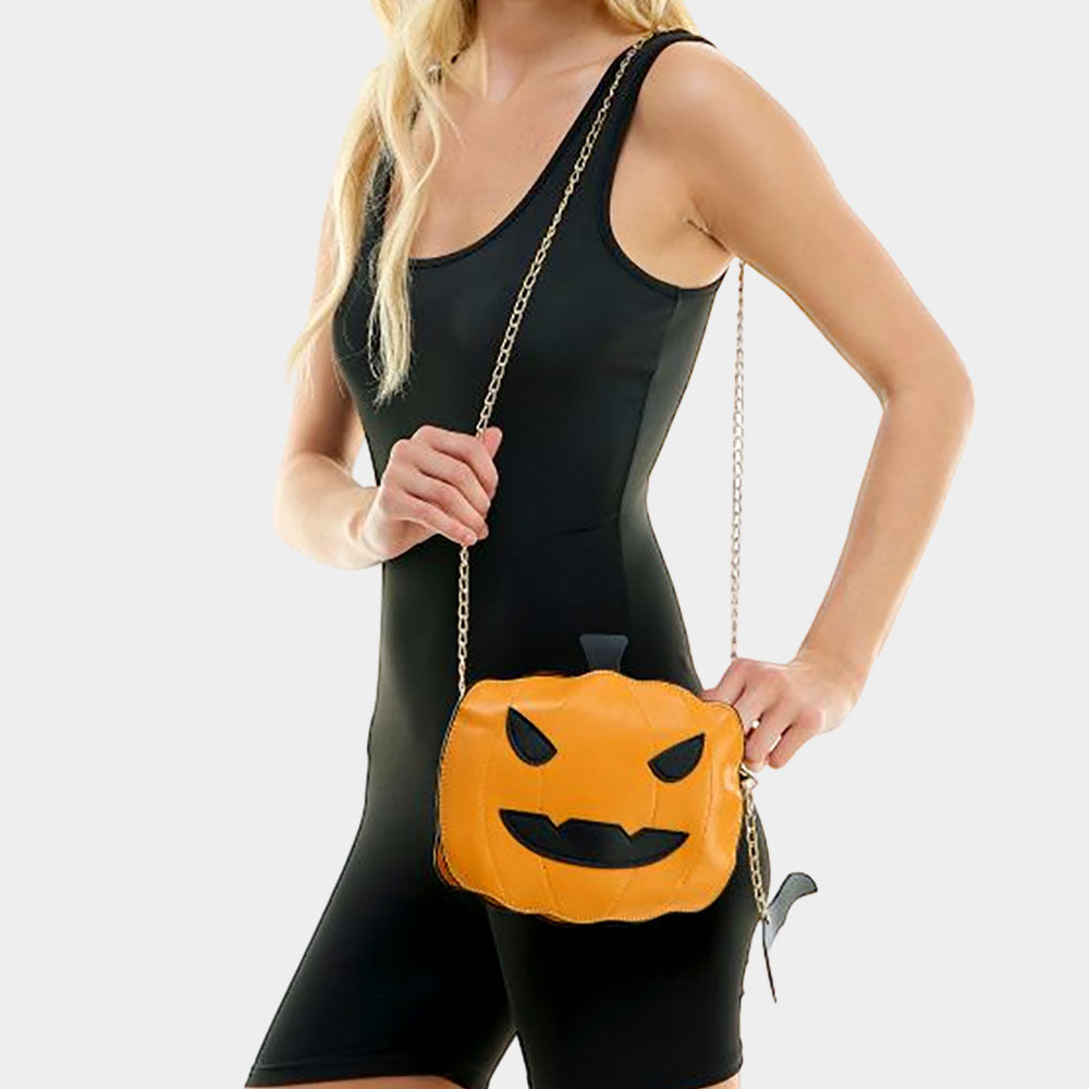 Orange Pumpkin Bat Crossbody Bag