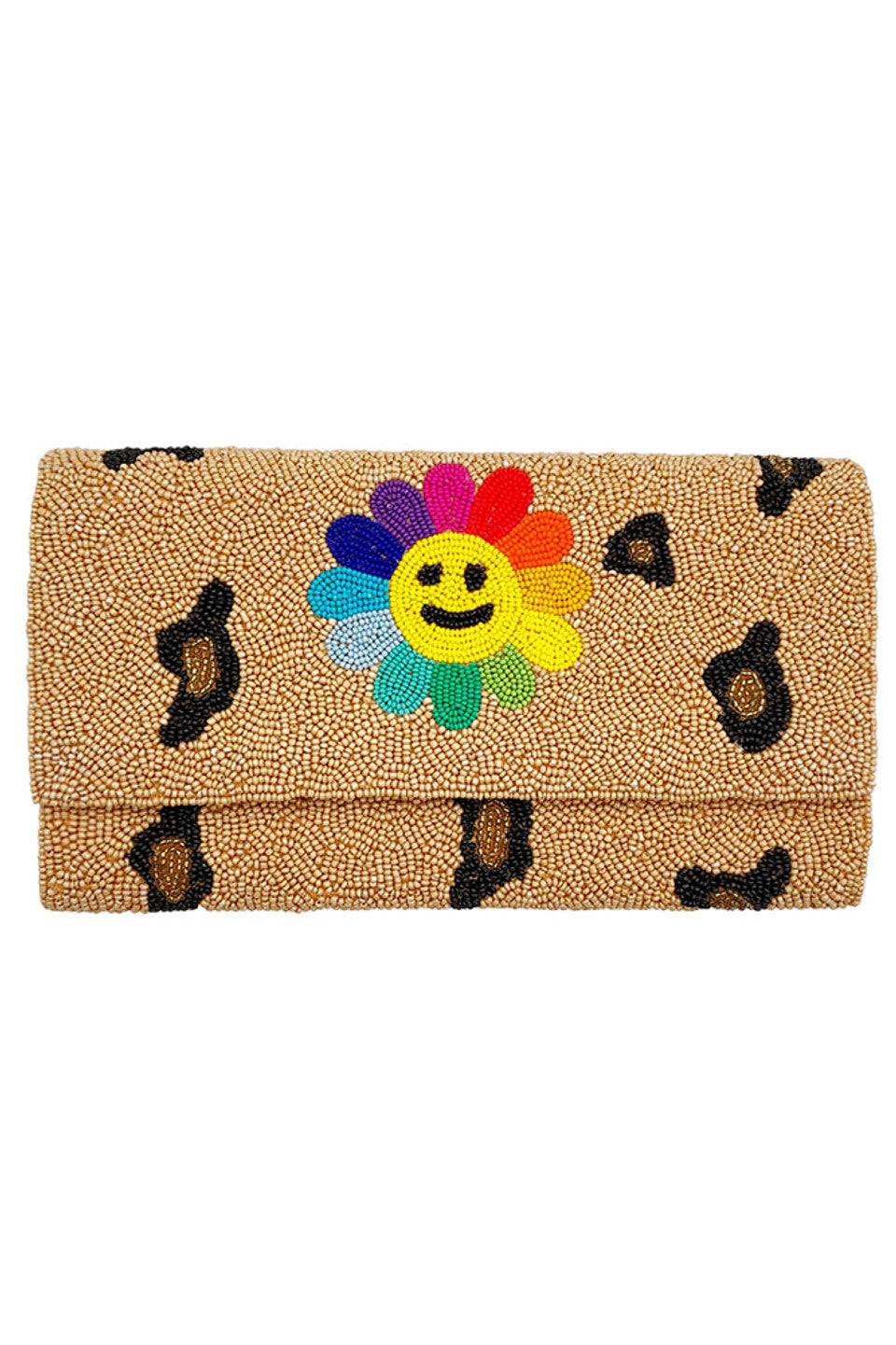 Rainbow Smile Flower Glass Beads Clutch combines intricate craftsmanship with vibrant design, featuring hand-arranged glass beads that form cheerful floral patterns. This expertly crafted accessory offers a unique, eye-catching statement piece perfect for elevating formal or casual ensembles. Its compact size ensures convenience without sacrificing style, making it an ideal choice for those seeking both elegance and individuality in their evening wear. 
