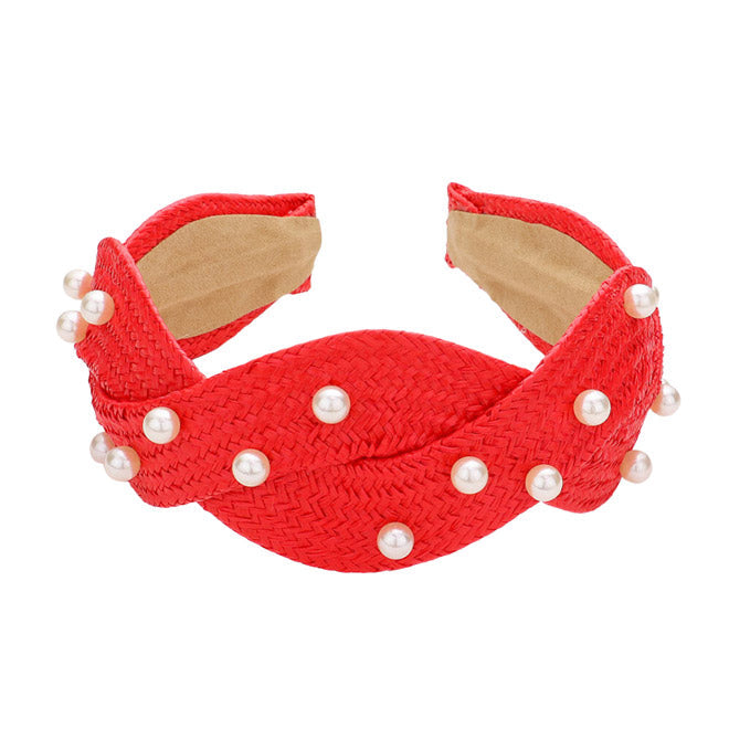 Red Headband Switch up your style with this Pearl Embellished Braided Straw Headband! This chic and unique accessory is perfect for adding a feminine touch to any look. Whether a basic outfit or looking to make a statement, this headband will keep you looking ready to step out! Perfect everyday wear, festivals, Birthday Gift, etc
