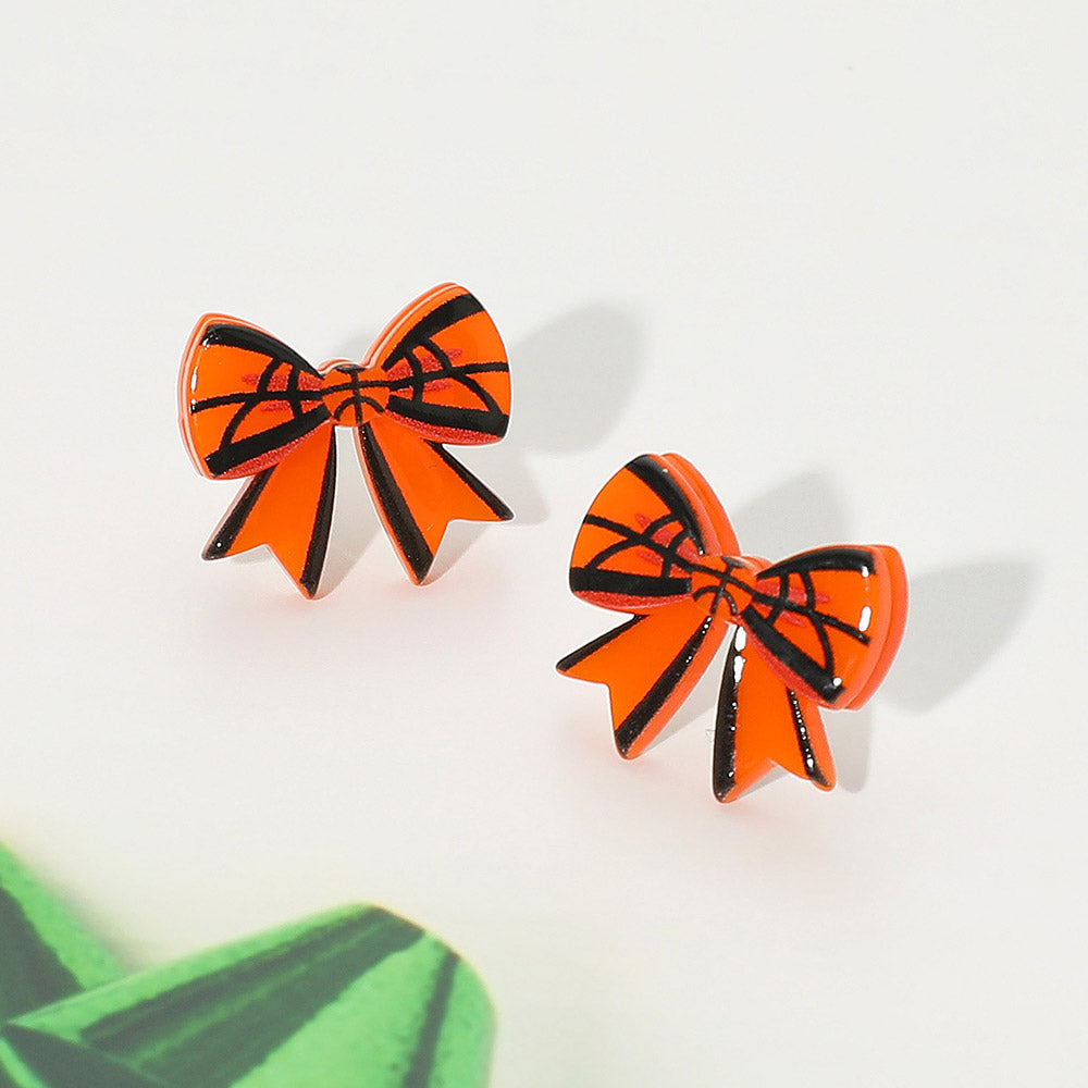 Orange Resin Basketball Bow Stud Earrings