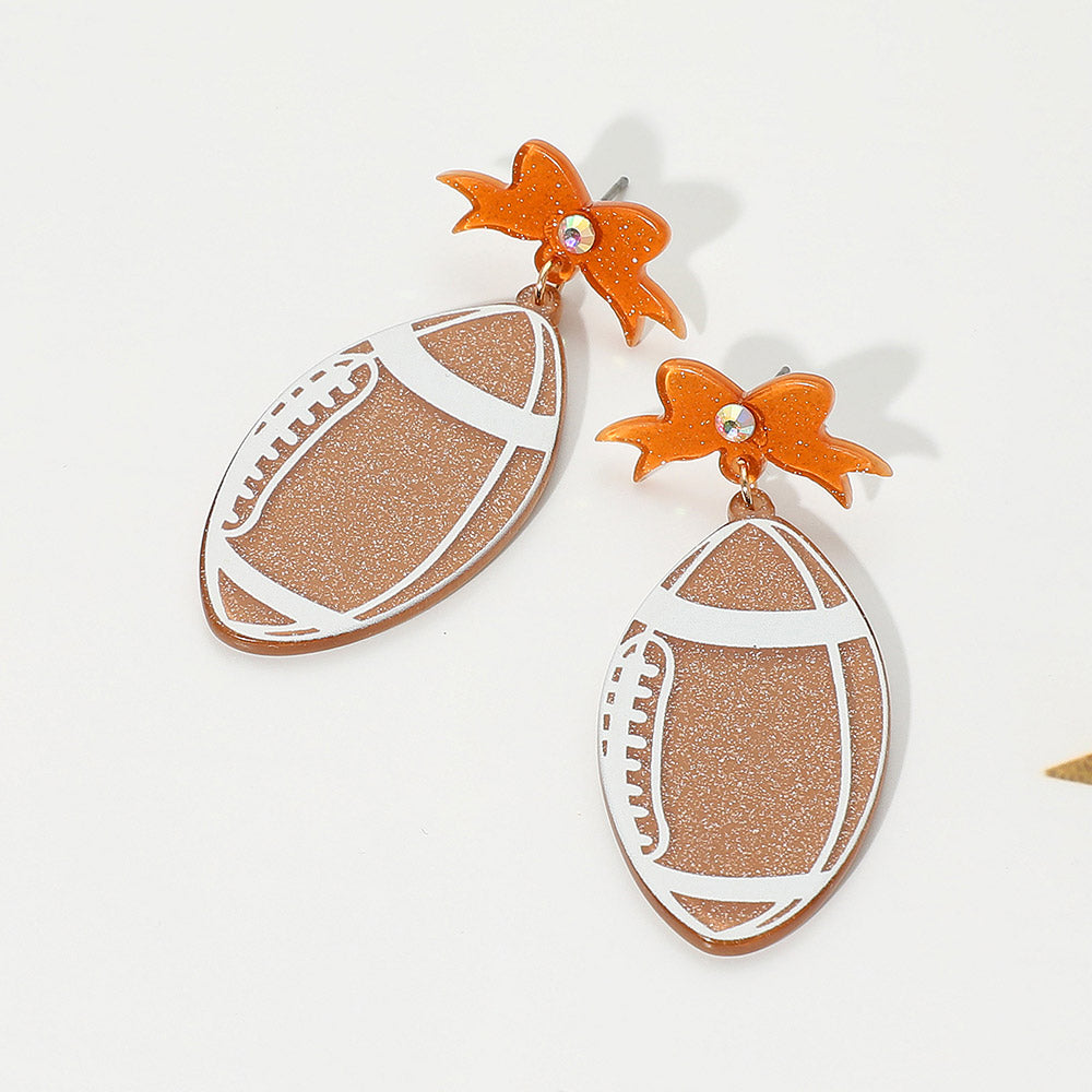 Brown Resin Football Dangle Earrings