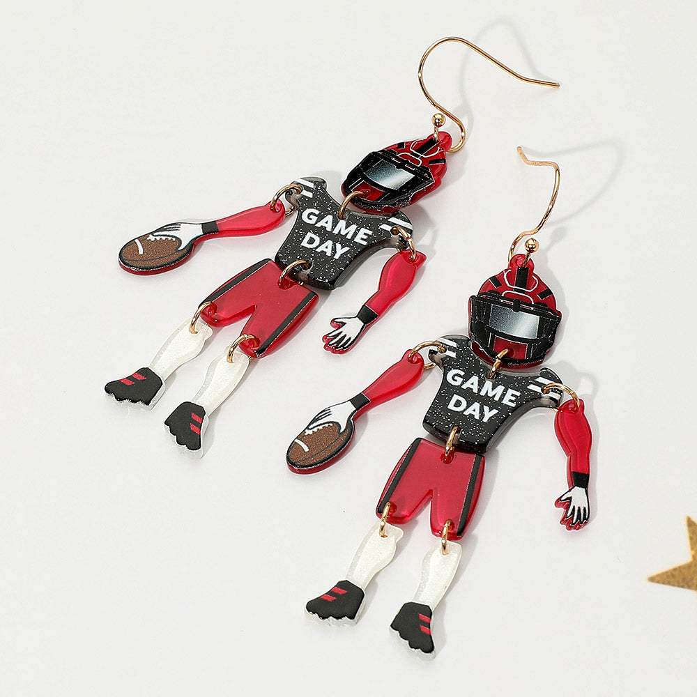 Black, Burgundy Resin GAME DAY Football Player Dangle Earrings
