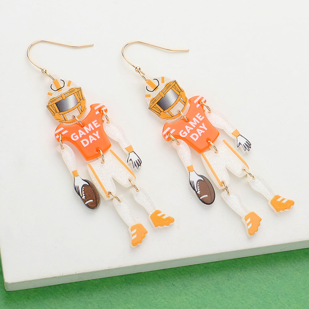 Orange, White Resin GAME DAY Football Player Dangle Earrings
