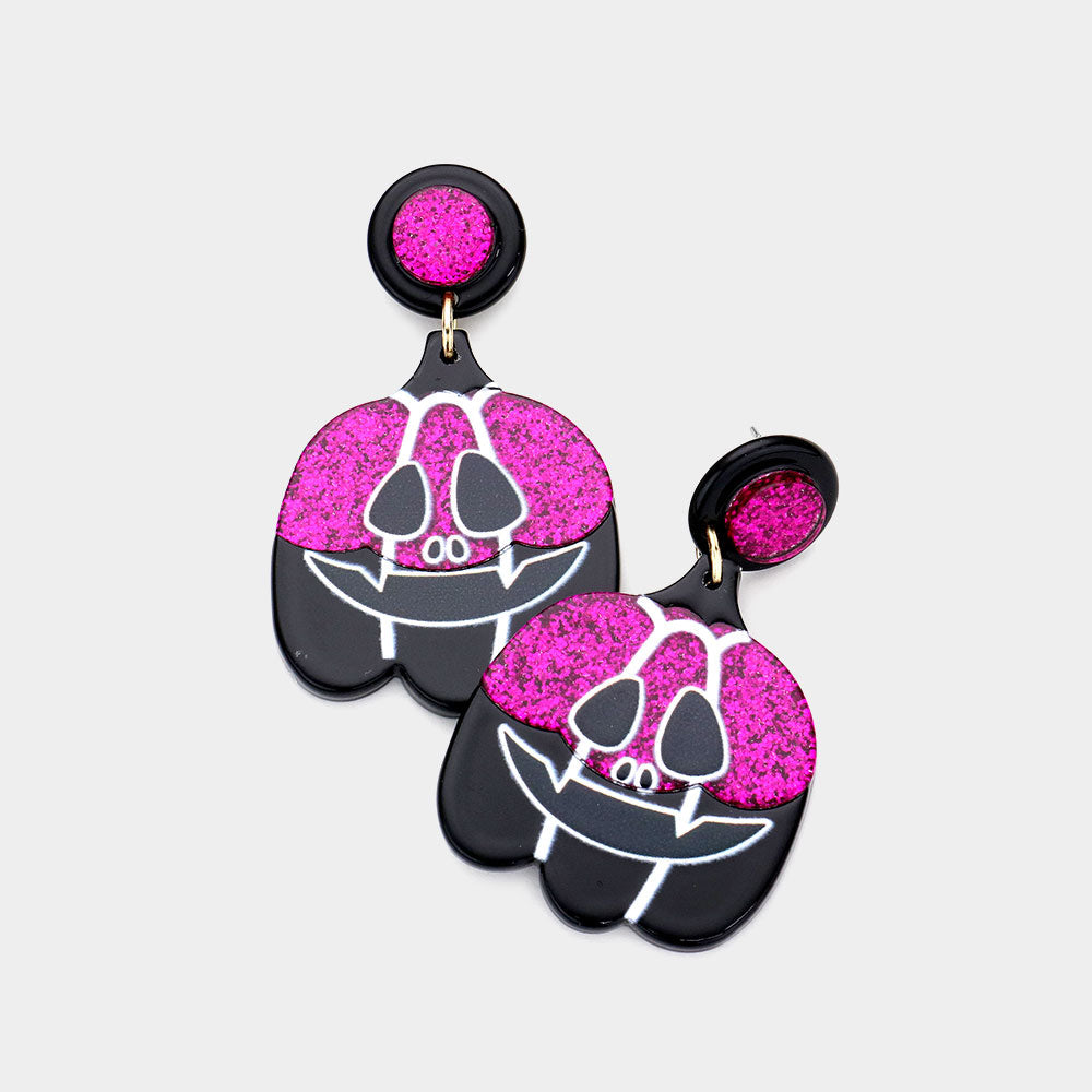 Fuchsia Resin Pumpkin Dangle Earrings