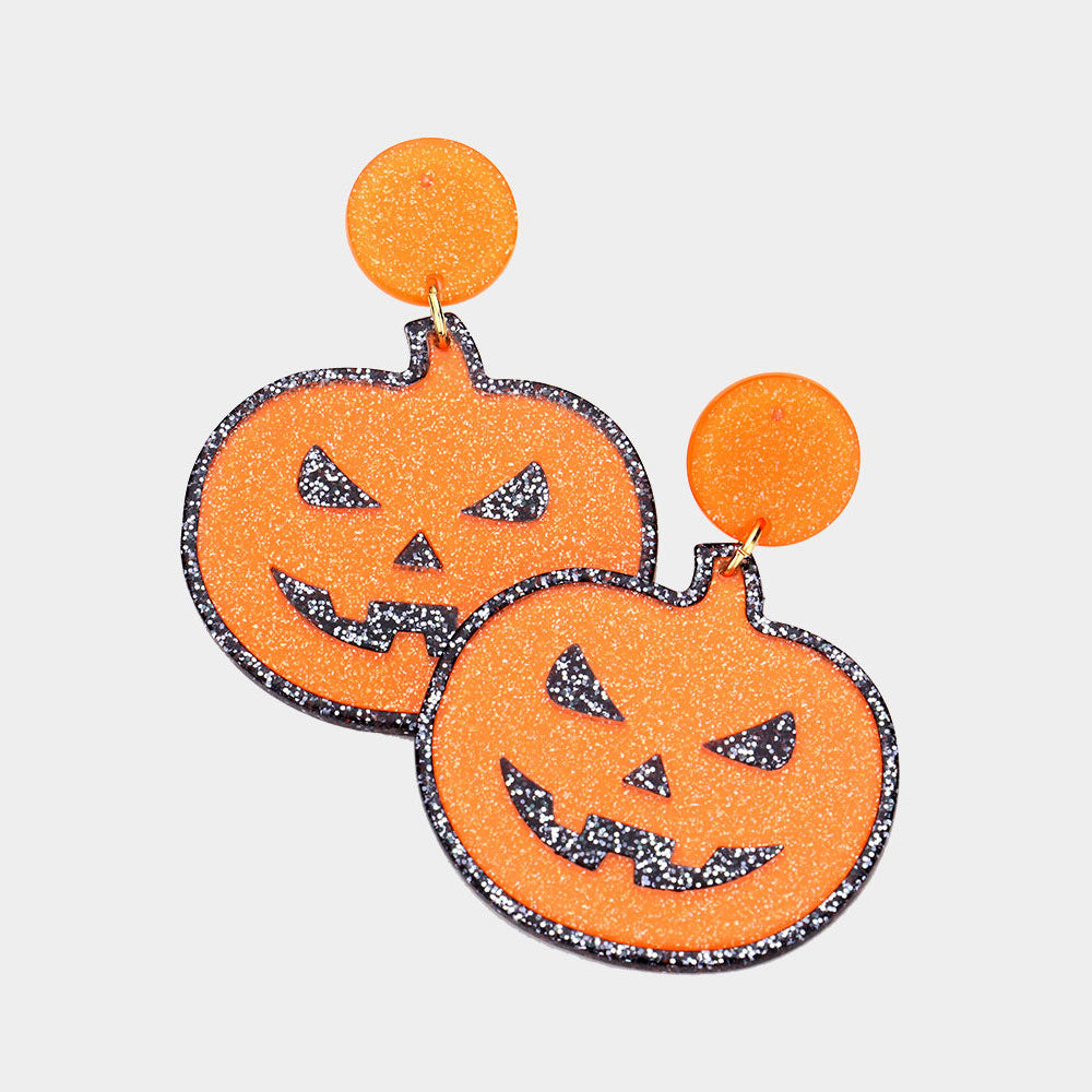 Orange Resin Pumpkin Dangle Earrings