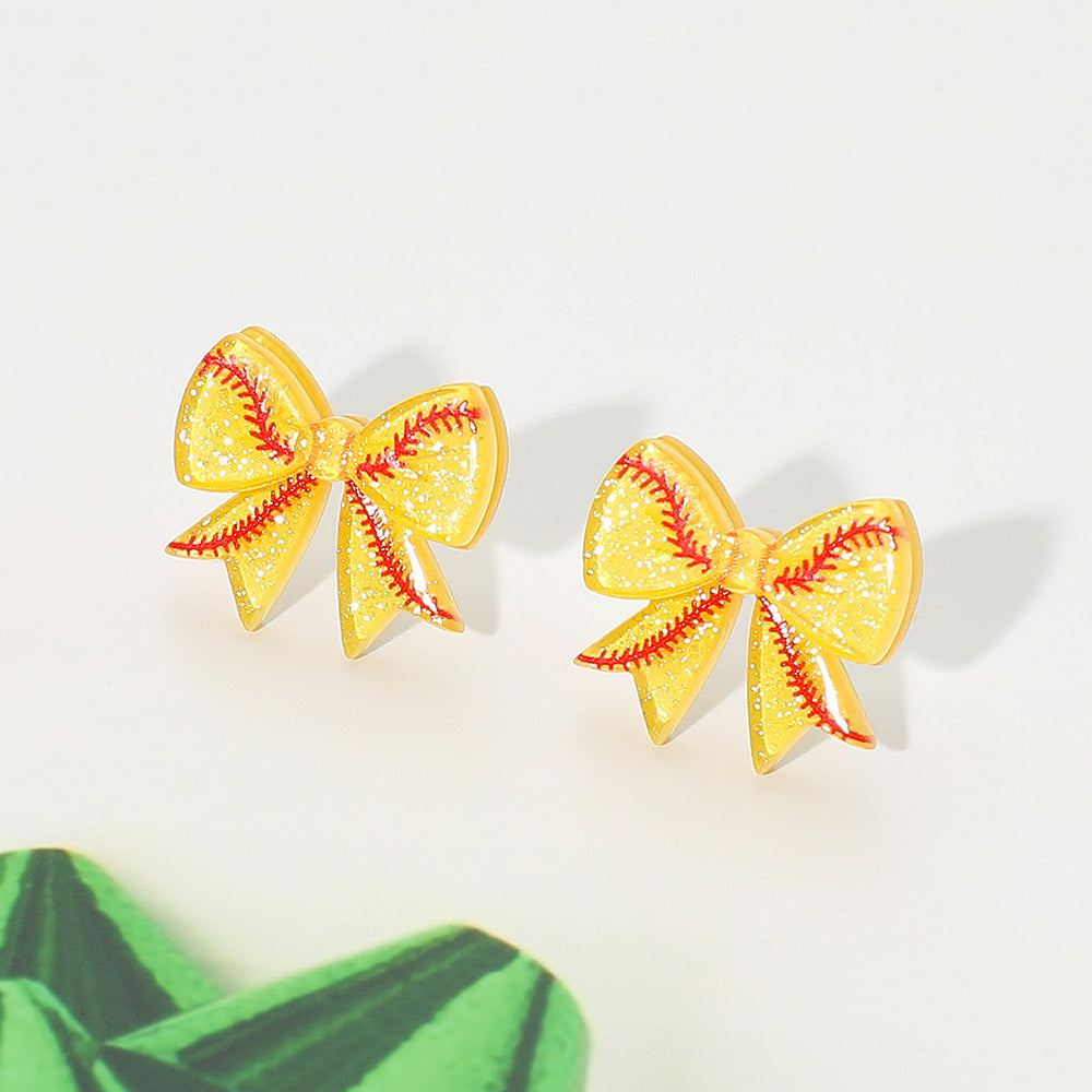 Yellow Resin Softball Bow Stud Earrings