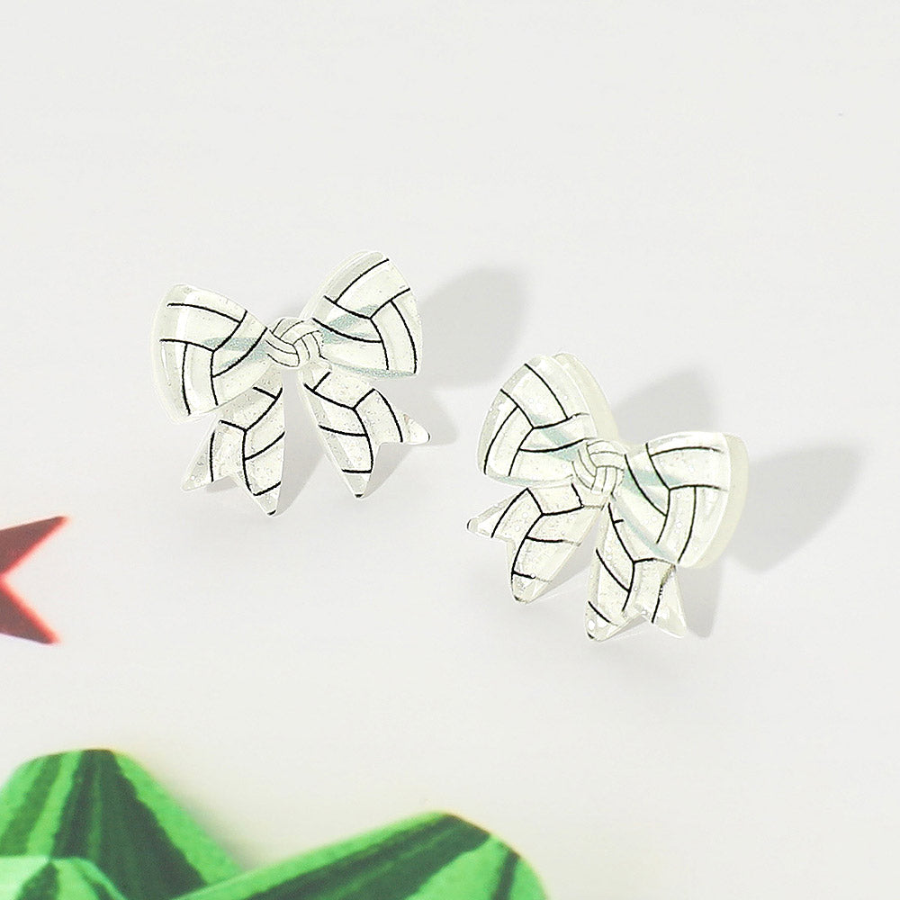 White Resin Volleyball Bow Stud Earrings