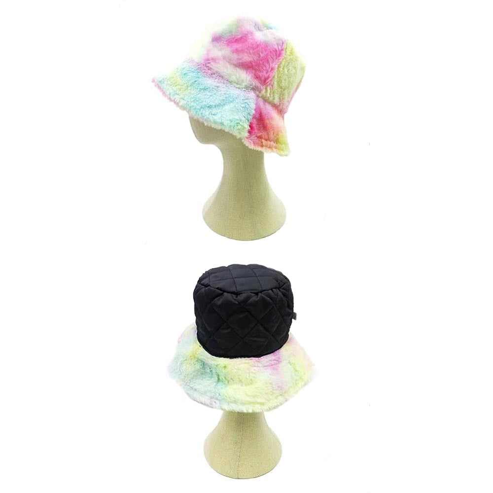 Reversible Colorful Soft Faux Fur Bucket Hat, stay warm and cozy, protect yourself from the cold, this most recognizable look with remarkable bold, soft & chic bucket hat, features a rounded design with a short brim. The hat is foldable, great for daytime. Perfect Gift for cold weather; Brown & Multi.