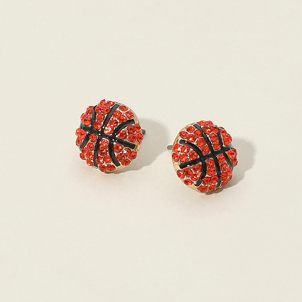 Brown, Gold Rhinestone Basketball Stud Earrings