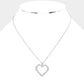 Rhinestone Embellished Open Heart Pendant Necklace - Necklaces