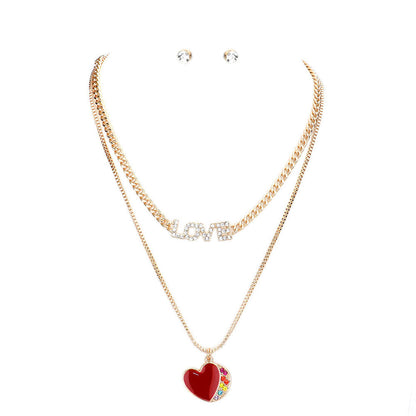 Gold Rhinestone Embellished Metal LOVE Message Enamel Heart Pendant Necklaces, Get ready with these Pendant Necklace, put on a pop of color to complete your ensemble. Perfect for adding just the right amount of shimmer & shine . Perfect Birthday Gift, Valentine's Gift, Anniversary Gift, Mother's Day Gift, Graduation Gift.