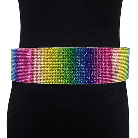Rainbow Rhinestone Pave Embellished Metal Waist Belt Glamorous Rhinestone Belt, luminous crystals add luxurious shine to this eye-catching rhinestone belt, dare to dazzle with this radiant accessory, coordinates with any ensemble, ideal for Bride, Wedding, Prom, Sweet 16, Quinceanera, Graduation, Party, Cocktail. Perfect Gift.