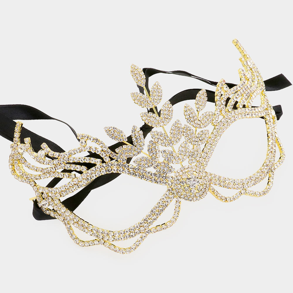 Gold Rhinestone Pave Masquerade Mask