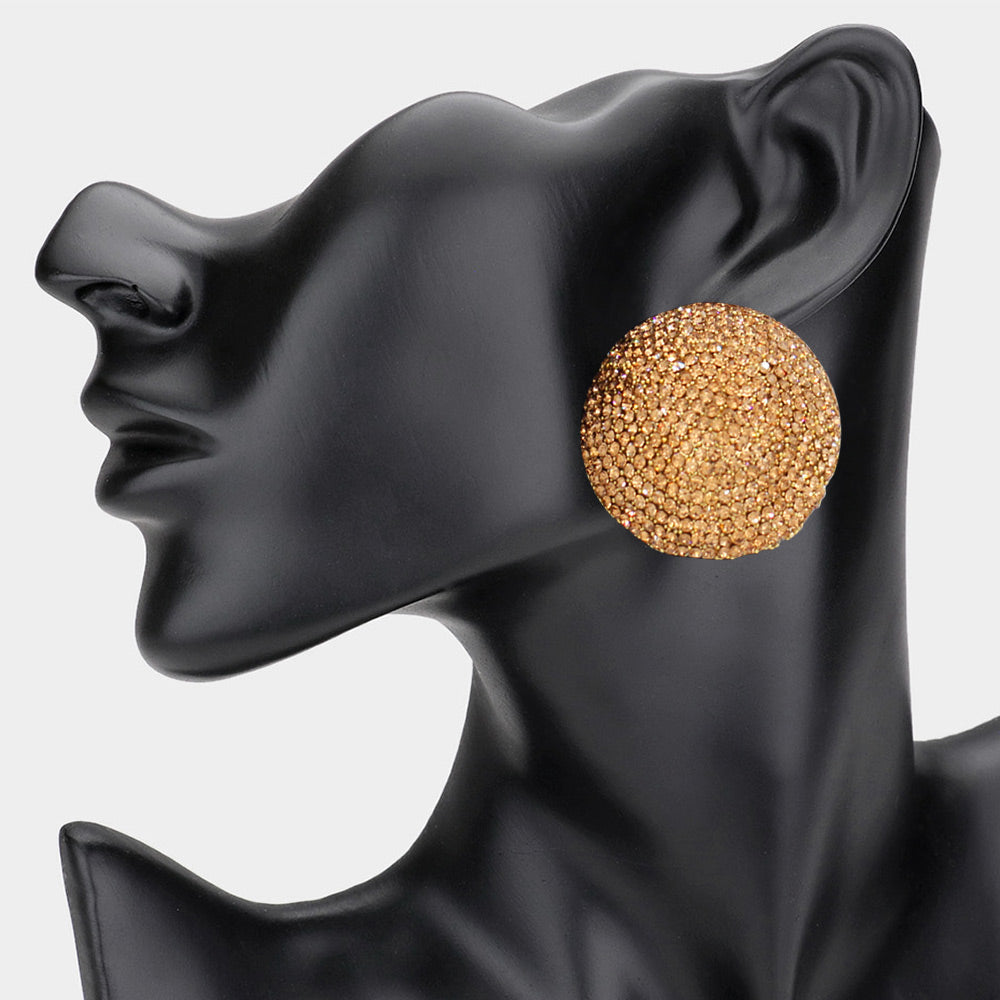 Lt Col Topaz Rhinestone Pave Round Clip on Evening Earrings