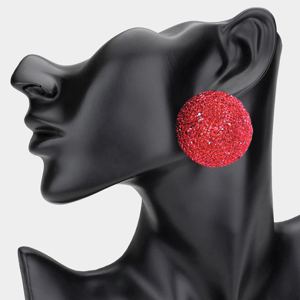 Siam Rhinestone Pave Round Clip on Evening Earrings